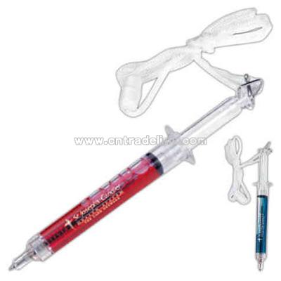 Syringe shape pen on a rope