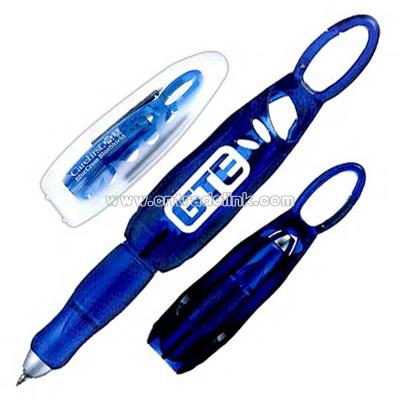 Translucent flip out pen with carabiner