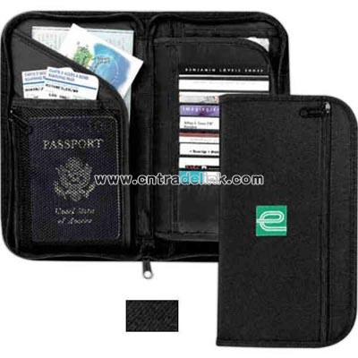 Traveler's wallet with zippered closure and pockets