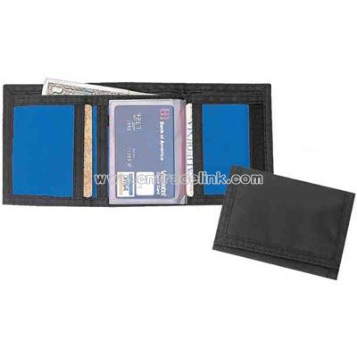 Tri-fold 420 denier nylon wallet with coin compartment and velcro closure