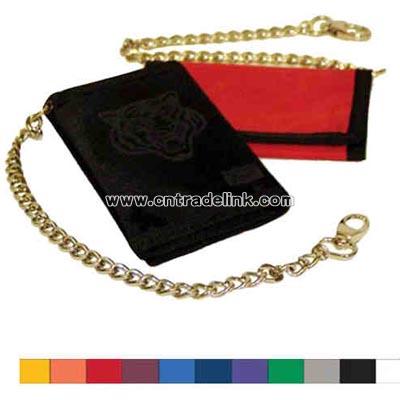 Tri fold 70 denier polyester wallet with heavy security chain