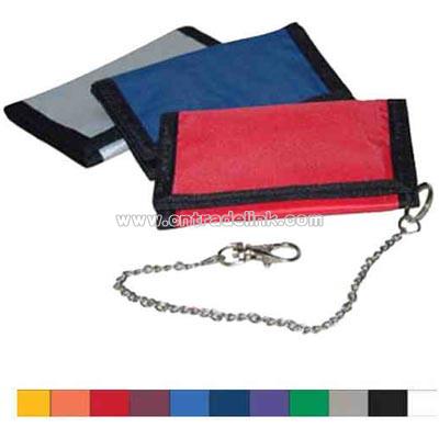 Tri fold 70 denier polyester wallet with security chain
