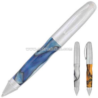 Twist action ballpoint pen with faux marble barrel and engraveable matte cap