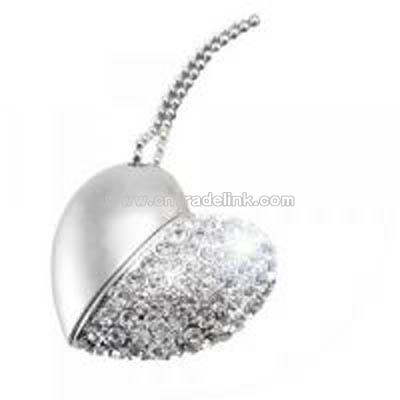 USB Flash Drive Necklace - Jeweled Metal Heart