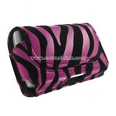 Universal Cell Phone Pink Zebra w/Black Velvet Stripes Horizontal Leather Pouch