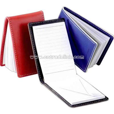 Vinyl refillable jotter with white stitching.