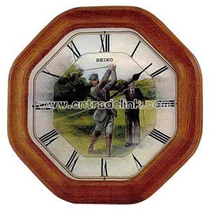 Wall clock with brown oak case