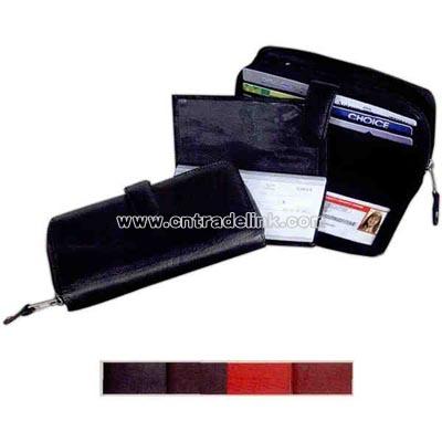Wallet 3-in-1 with zip around accordion style full length money slot.
