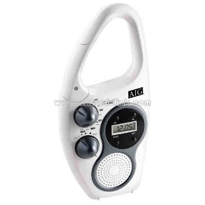 Weather resistant radio with carabiner