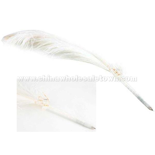 White Ostrich Feather Ball Point Pen