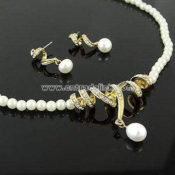 White Pearl Necklace Set Wedding Jewelry