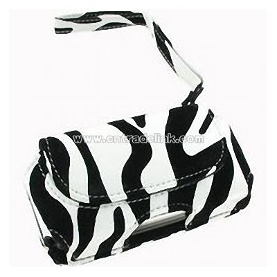 White Zebra w/Black Velvet Stripes Horizontal Leather Universal Cell Phone Pouch