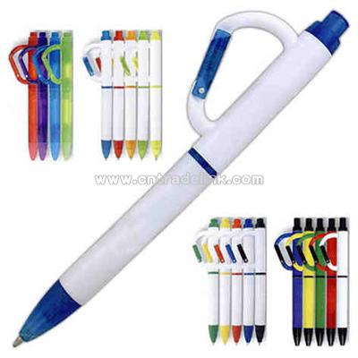 White ballpoint pen with carabiner clip