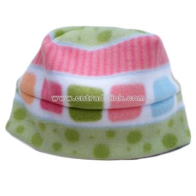 Winter Fleece Hat Green with pink dots and squares Sizes newborn to adult