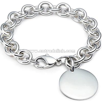 Women's Sterling Silver Round Brand Charm Chain Bracelet