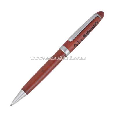 Wood ball point pen with silver accents