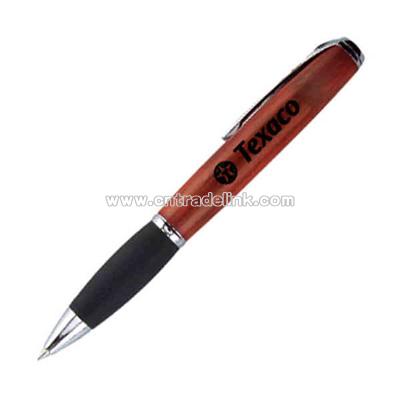Wood pen with oversized construction and soft rubber grip
