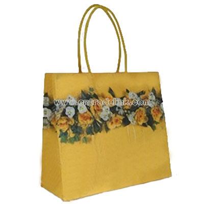 Yellow Rose Design Paper Carrier Bags With Cotton Handles