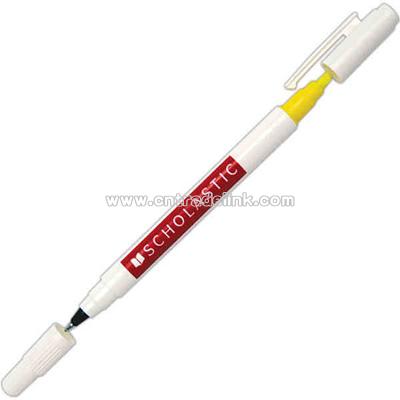 Yellow tip highlighter with black ballpoint pen