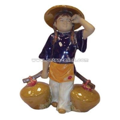 chinese rural peasant girl - oriental ceramic figurine