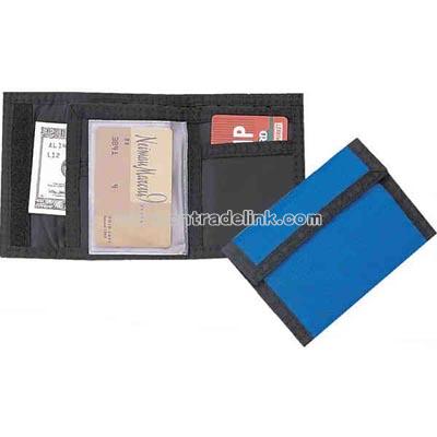 nylon wallet with velcro closure.