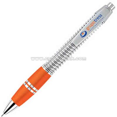shiny spring wrapped body ballpoint pen with solid grip
