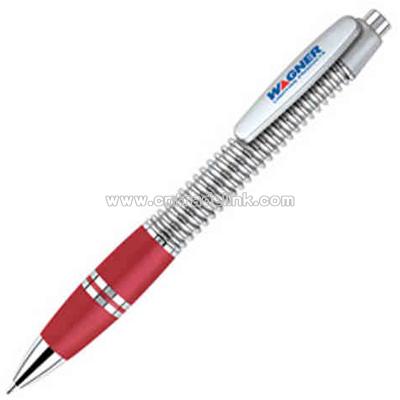 shiny spring wrapped body design ballpoint pen with solid grip