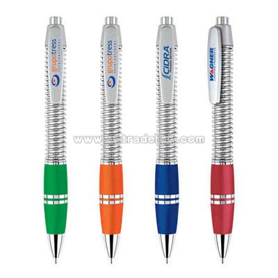 shiny spring wrapped body style plastic ball pen