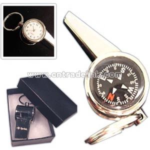 whistle with clock and compass