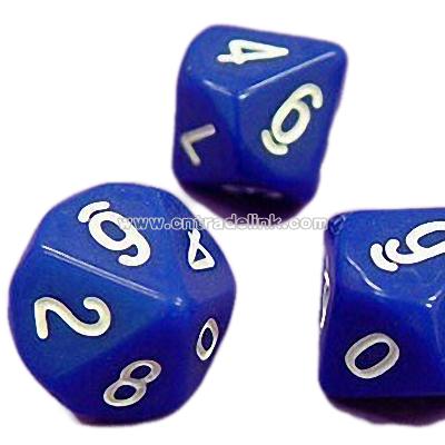 10-side Blue Opaque Dice with Numeral Engraved on Each Face