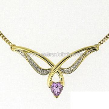 10k Gold Amethyst & Diamond Necklace