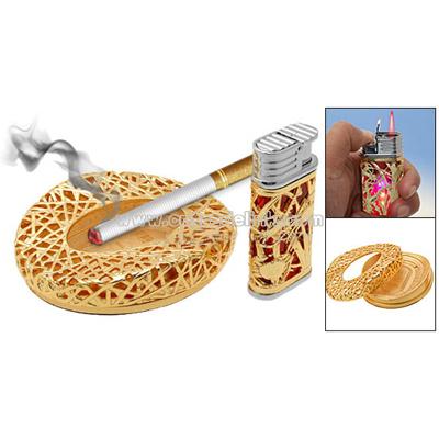 2 in 1 Olympic Golden Bird's Nest Ashtray and Windproof Flash LED Cigarette Lighter
