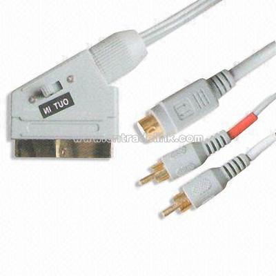 21 pins SCART plug to 2 RCA plug and mini 4 pins plug Cable