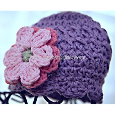 3-6 month Shell Beanie with Flowers