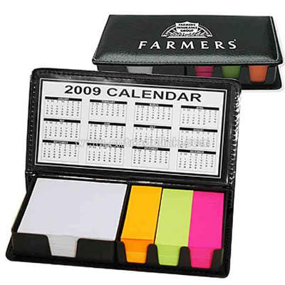 5 piece note pad holder with calendar and sticky flags