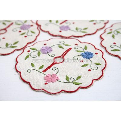 6 Vintage Embroidered Coasters with Scalloped Edges