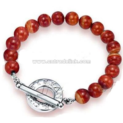 925 Silver Toggle Bracelet with Red Onyx Beads Jewellery