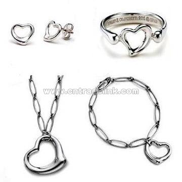 925 Sterling Silver Heart Design Four Piece Jewelry Set