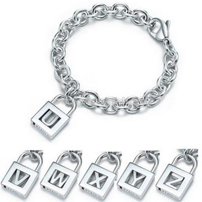 925 Sterling Silver Letter Lock Chain Bracelet
