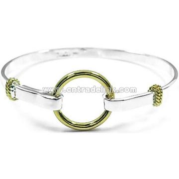 925 Sterling Silver Two Tone Circle Bangle Bracelet