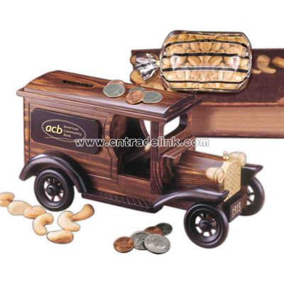 A 1913 armored car bank with extra fancy jumbo cashews