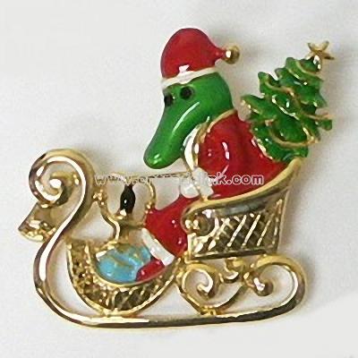 ALLIGATOR IN SLEIGH CHRISTMAS PIN