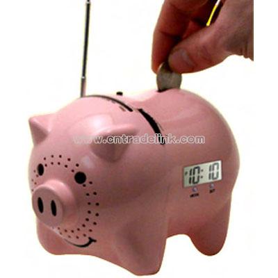 AM/FM clock radio piggy bank with 