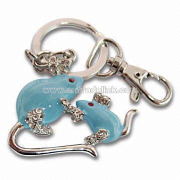 Alloy Keychain with Rhinestone Material