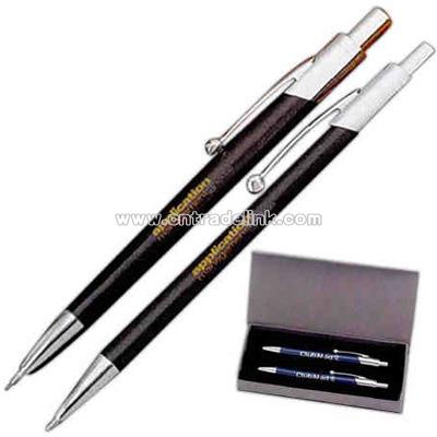 Aluminum barrel ballpoint pen and mechanical pencil set in a gift box