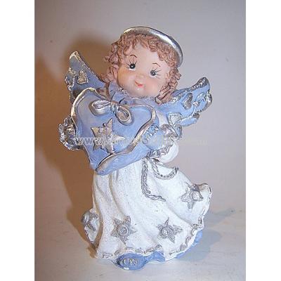 Angel with Blue Heart, Silver Decorated