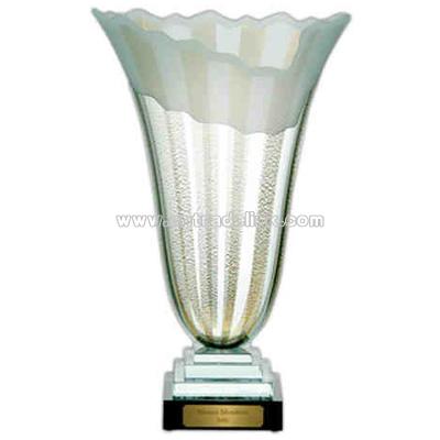 Art glass vase on black base