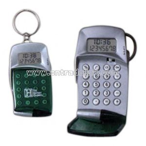 Auto open cover eight digit calculator with clock and keyring