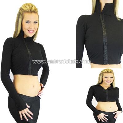 BLACK CROP CROPPED RACER TOP JACKET THUMBHOLES PUNK EXTRA EXTRA SMALL