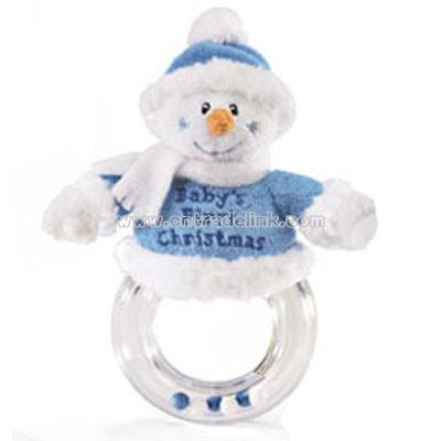 Baby Boy Snowman Baby's First Christmas Ring Rattle